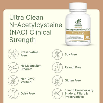 Dr. Murray's Ultra Clean N-Acetylcysteine NAC Supplement 600 mg - Respiratory & Liver Support | Vegan | Non-GMO | Gluten Free | Third-Party Tested | 120 Capsules