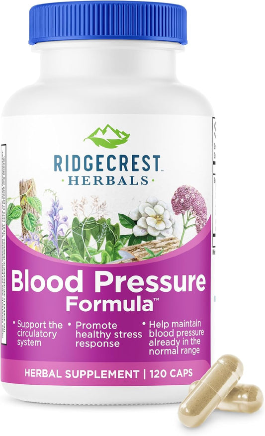 RidgeCrest Herbals Blood Pressure Herbal Formula Circulation Support 120 Ct | 60 Servings, 12 Herbs, Poria Mushroom, Gastrodia, Gardenia, Supports Vascular Wellness, Natural Herbal Blend for Adults