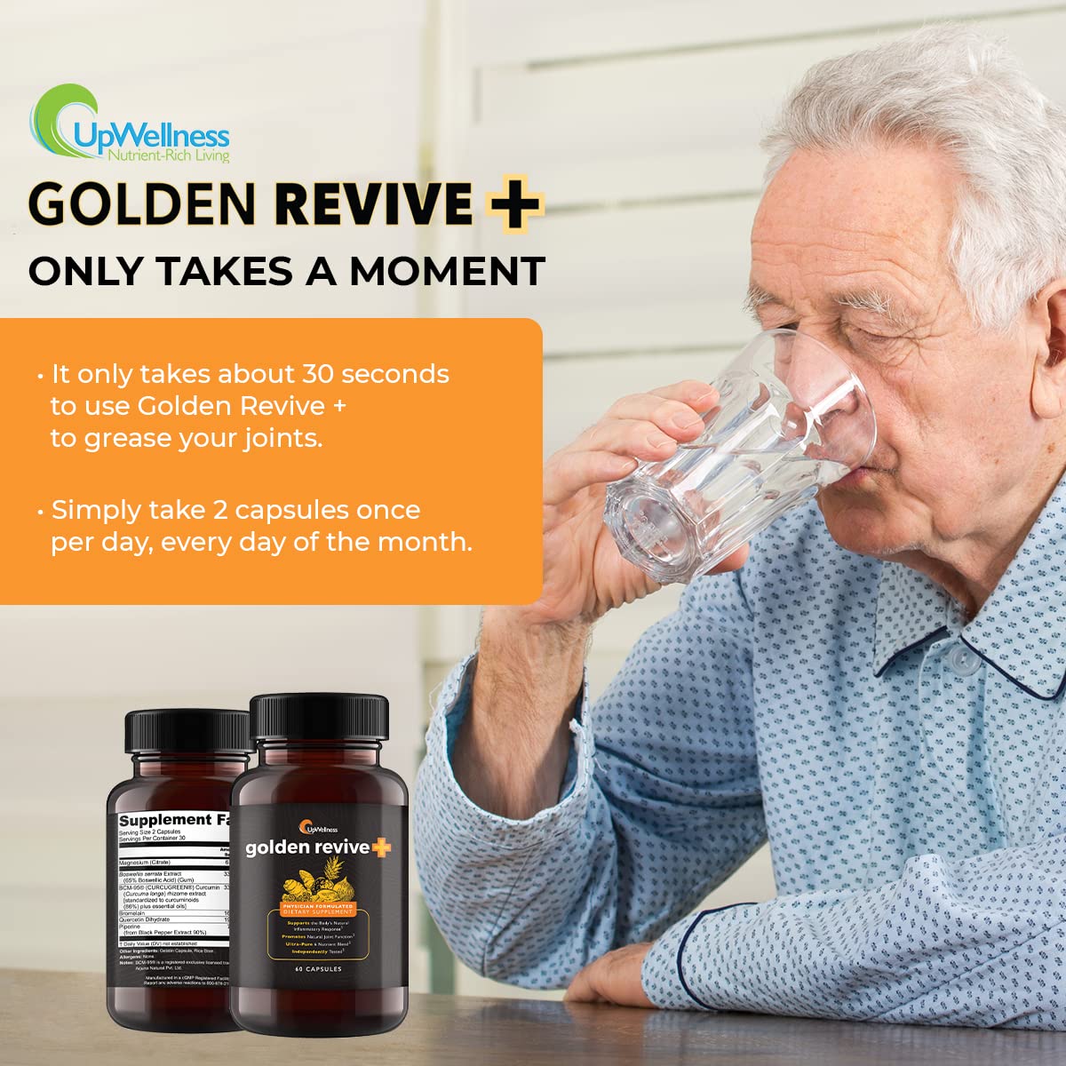 UpWellness Golden Revive + Joint Support with Quercetin, Magnesium, and Turmeric