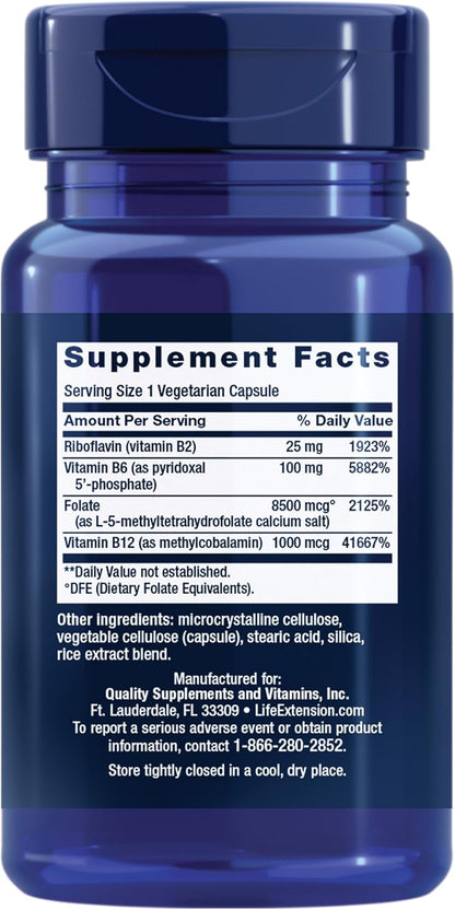 Life Extension Homocysteine Resist Vegetarian Capsules, 60 Count | Vitamin B2, B6, B12 & Folate as L-5-MTHF Support Heart & Brain Health, Once Daily, Gluten Free, Non-GMO & Vegetarian