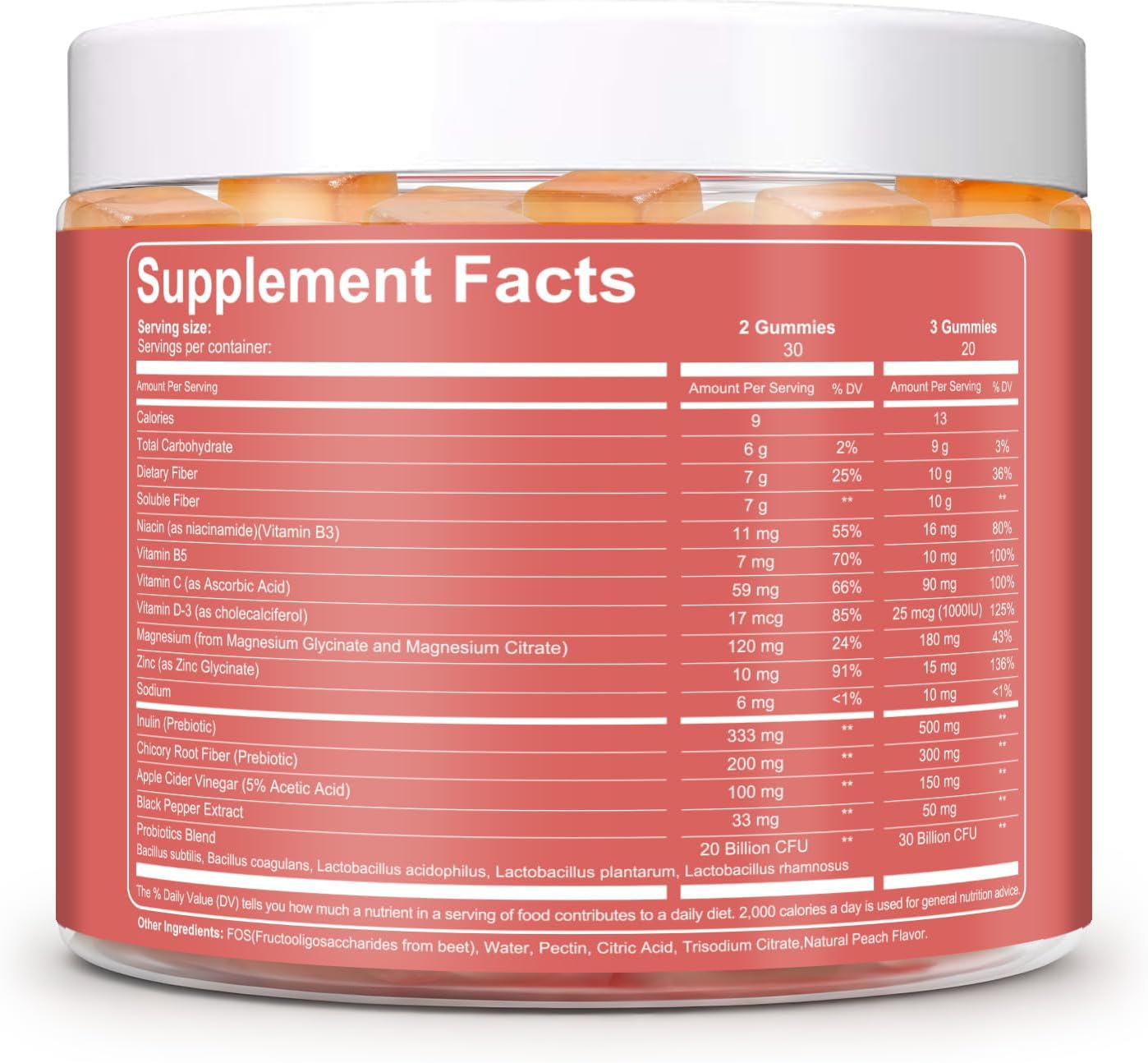 Migcopat 10G Fiber Gummies for Adults with Vitamins C, D, B3, B5 - Digestive & Gut Health Gummies with 30 Billion CFU Probiotics Blend, Inulin, ACV, Magnesium, Zinc, Support Digestive Health, 60 Cts