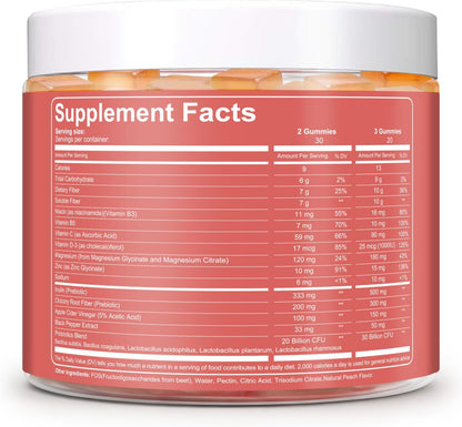 Migcopat 10G Fiber Gummies for Adults with Vitamins C, D, B3, B5 - Digestive & Gut Health Gummies with 30 Billion CFU Probiotics Blend, Inulin, ACV, Magnesium, Zinc, Support Digestive Health, 60 Cts
