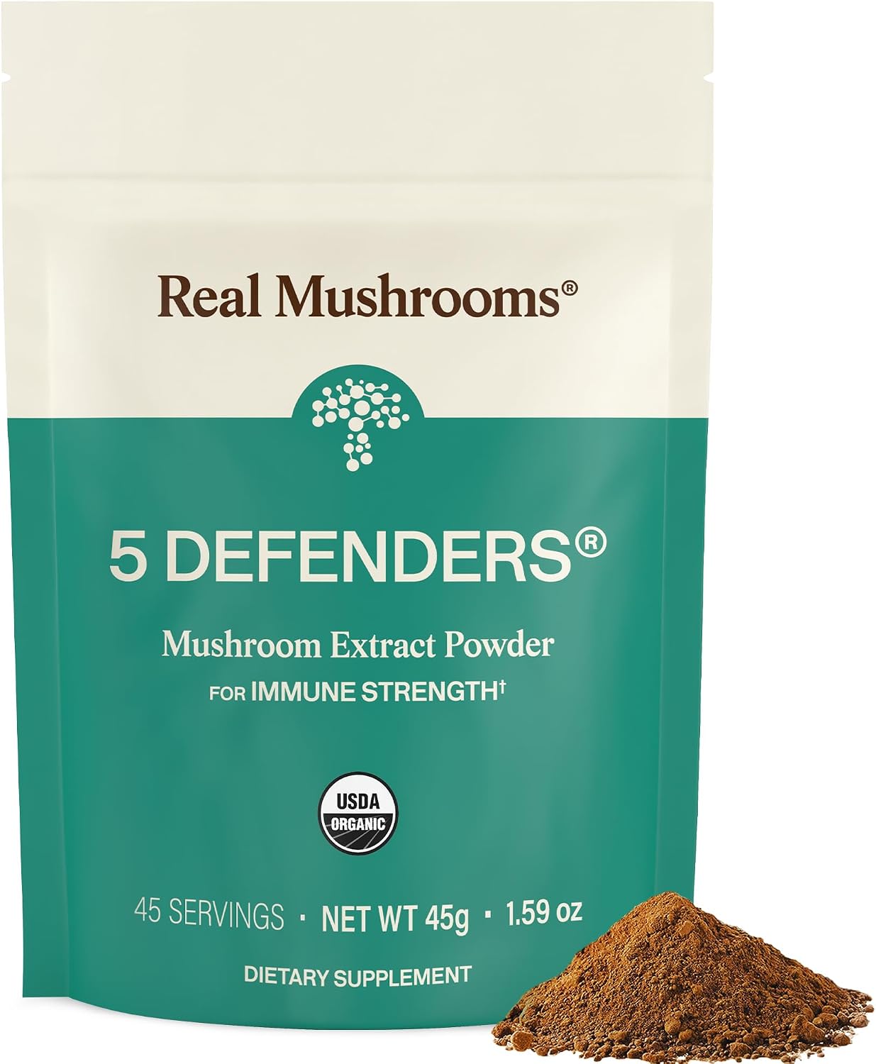 Real Mushrooms 5 Defenders Mushroom Complex - Functional Mushrooms Extract from Chaga, Shiitake, Maitake, Reishi, Turkey Tail Mushroom Blend for Wellness Support with Beta Glucans - 45 Servings