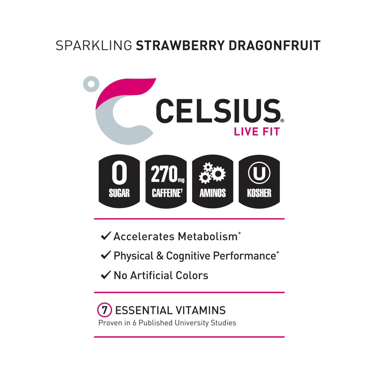 CELSIUS ESSENTIALS, Sparkling Dragonberry, Performance Energy Drink 16 Fl Oz