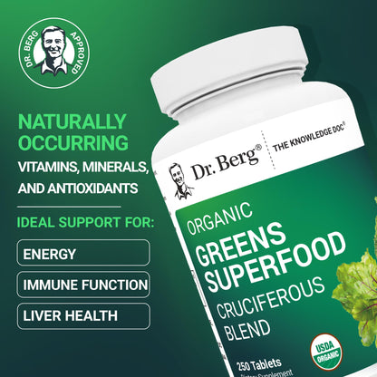Dr. Berg's Greens Superfood Cruciferous Vegetable Tablets - Vegetable Supplements for Adults w/ 11 Phytonutrient Super Greens - Energy, Immune System & Liver Veggie Tablets - 90 Tablet