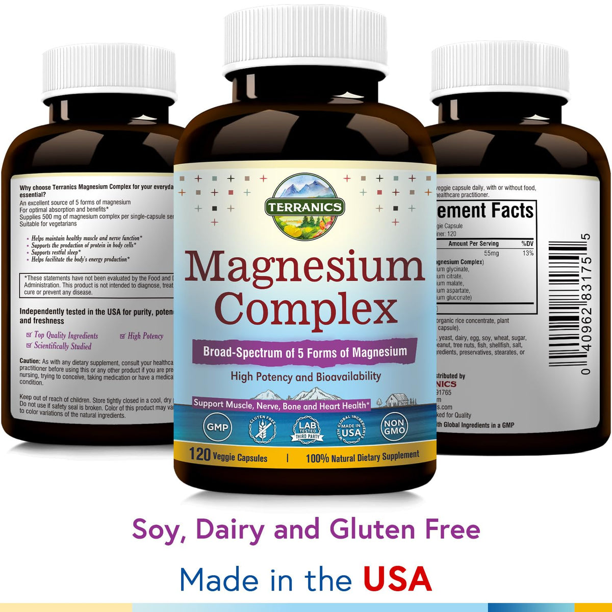 Terranics Magnesium Complex, Total 240 Capsules, Max Absorption, Glycinate, Citrate