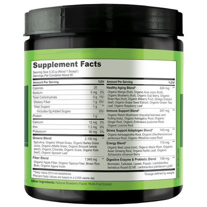 NATURELO Raw Greens Superfood Powder 480 Grams, Mixed Berry - Supports Energy, Immunity and Detox - Includes Spirulina, Wheat Grass and Organic Greens for Whole Food Nutrition