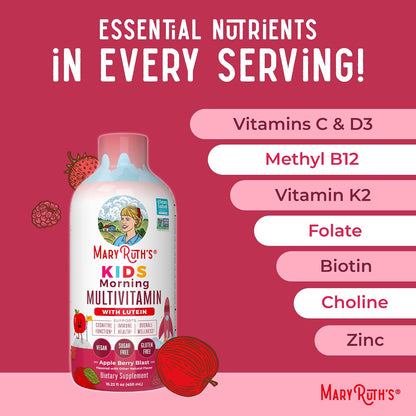 MARYRUTH'S Liquid Morning Multivitamin for Kids | Kids Multivitamin | Immune Support Supplement | Vitamin C | Vitamin D | Essential Nutrients | Vegan | 30-180 Servings | 15.22 fl oz