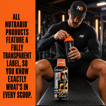 NutraBio – L-Carnitine Liquid Shots – 3000mg, (Green Apple) – 10mg of Vitamin B-5 – Zero Carbs & Sugars – Energy Production – Muscle Recovery