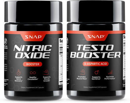 Snap Supplements Nitric Oxide Booster + Testo Booster Bundle for Men, 60 Vegetarian Capsules Each (1 Month Supply)