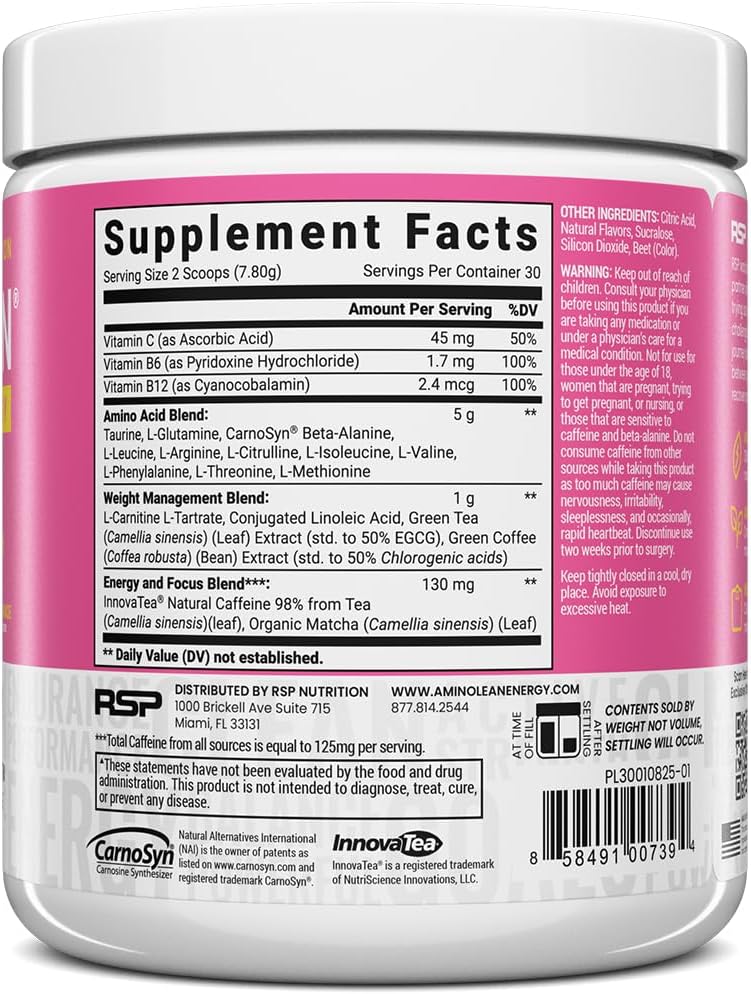 AminoLean Pre Workout Powder & Natural Amino Energy with Vegan BCAA + EAA | Jitter-Free Preworkout Energy from Green Tea + Amino Acids & Weight Management for Women & Men - Vegan, Zero Sugar, No Crash