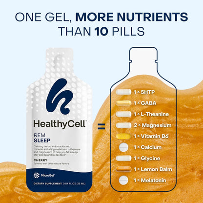 Healthycell REM Sleep Aid Liquid Gel Supplement for Adults - 30 Gel Packs | Extra Strength, Deep Sleep Supplement with Melatonin, Magnesium, L-Theanine, GABA & Natural Calming Herbs - 30 Gel Packs
