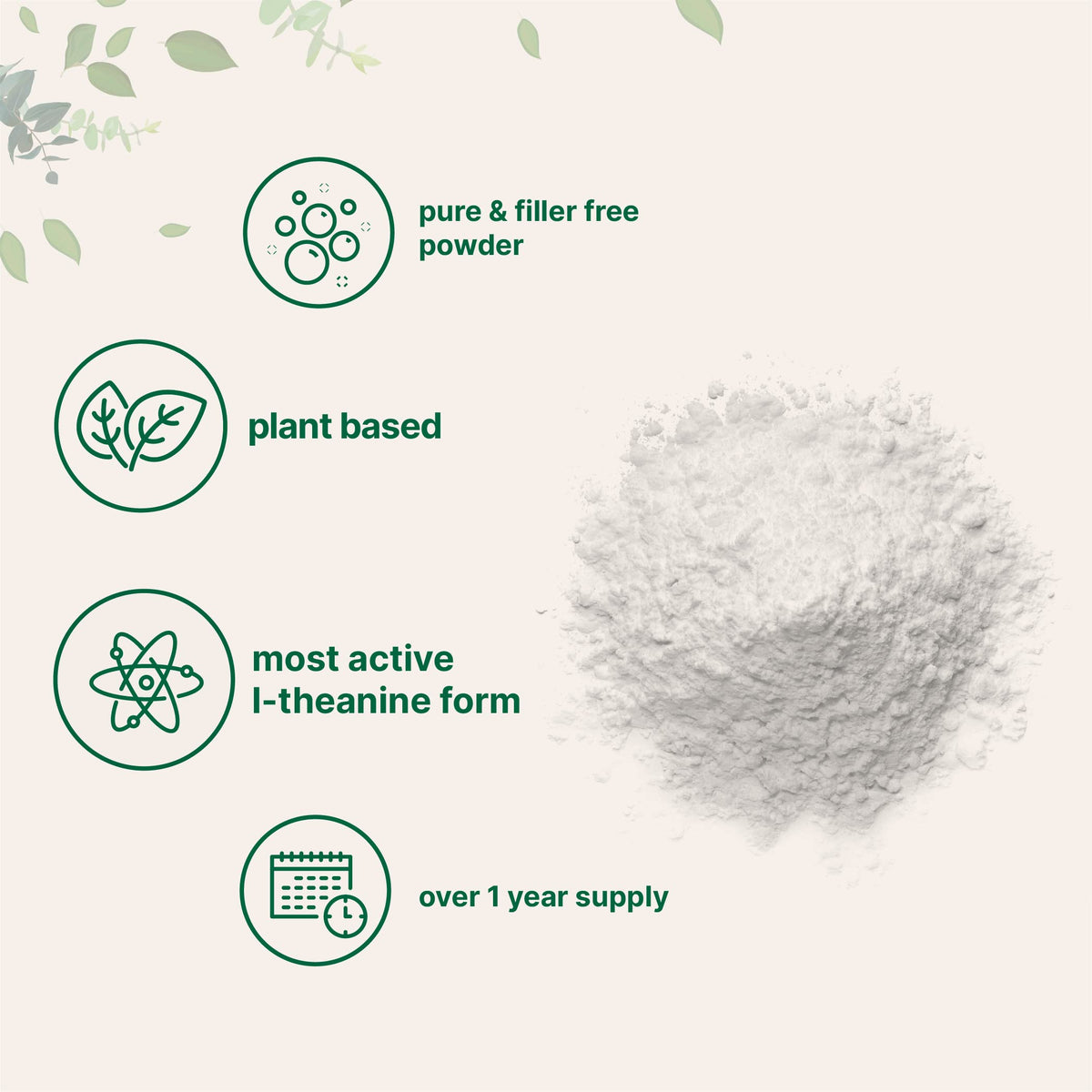 Pure L-Theanine Powder, 100 Grams (1 Year Supply), Filler Free, No GMOs and Vegan