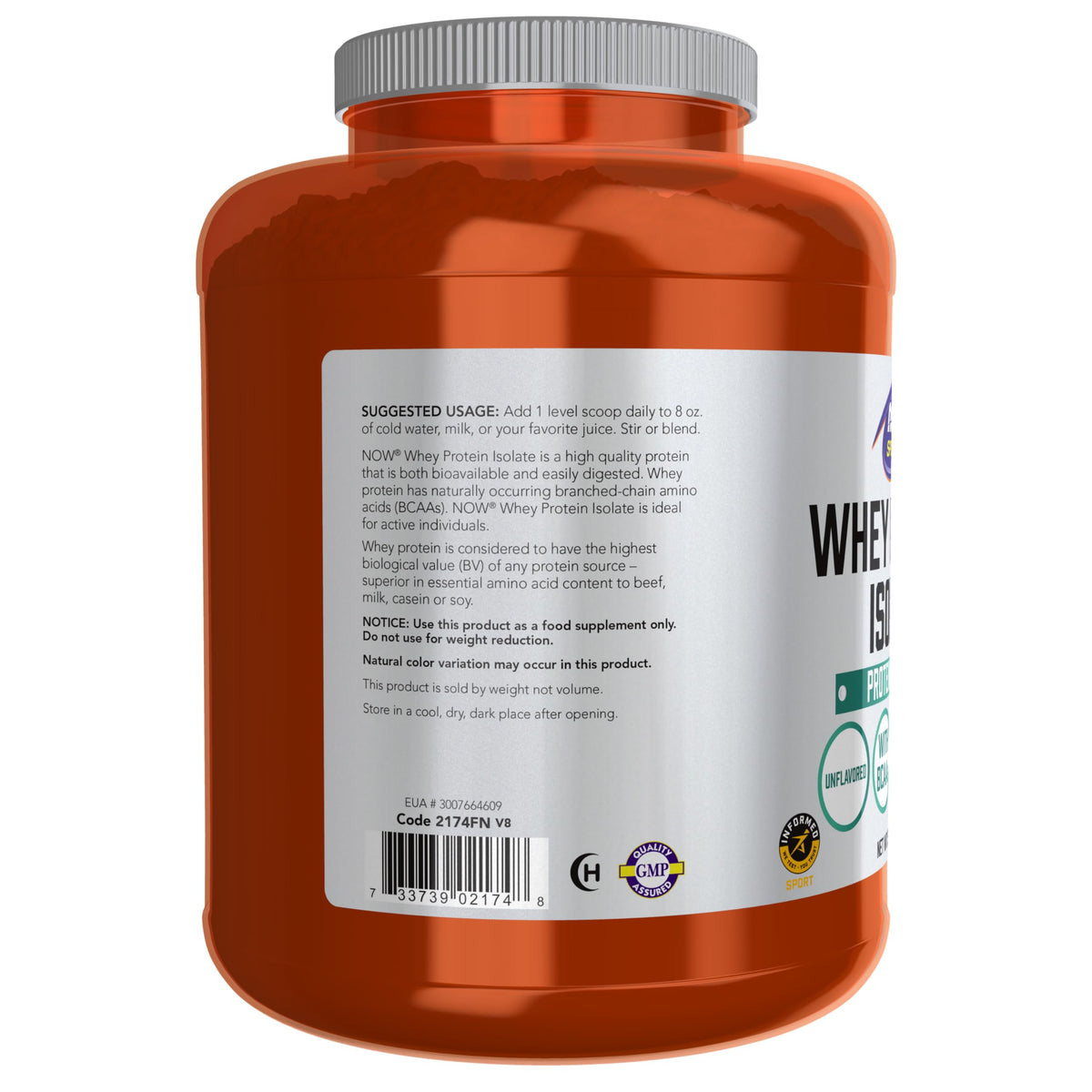 NOW Sports Nutrition, Whey Protein Isolate, 25 g with BCAAs, Unflavored Powder, 5-Pound