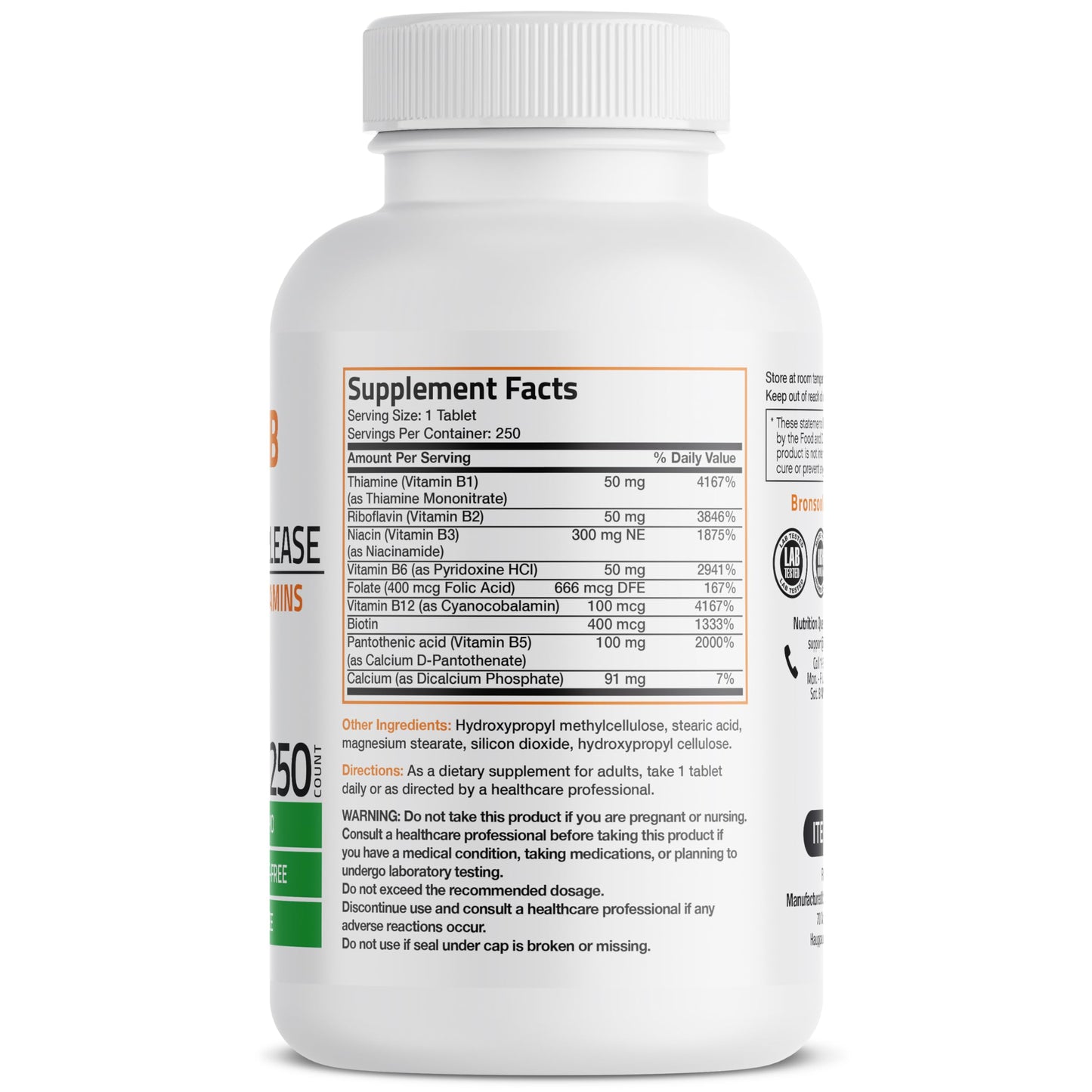 Bronson Super B Vitamin B Complex Sustained Release for Energy, 60 Tablets | B1, B2, B3, B6, Folic Acid, B12, Biotin & Pantothenic Acid, One-Tablet Formula, Non-GMO, Gluten-Free & Soy-Free