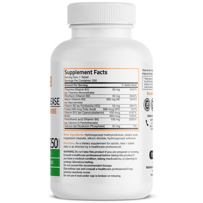 Bronson Super B Vitamin B Complex Sustained Release for Energy, 60 Tablets | B1, B2, B3, B6, Folic Acid, B12, Biotin & Pantothenic Acid, One-Tablet Formula, Non-GMO, Gluten-Free & Soy-Free