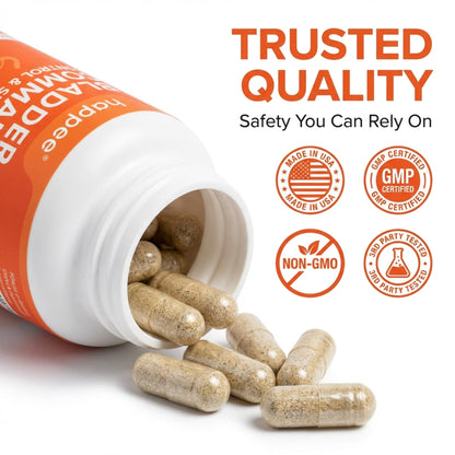Happee Bladder Control Supplement for Women & Men - Pumpkin Seed Extract, Soy Germ, Saw Palmetto & Cranberry Blend - Bladder Support for Urinary Frequency, Leaks & Urgency - 60 Capsules