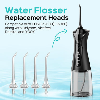 COSLUS Water Dental Flosser Pick for Teeth Green C30(FC5360) & 4-Pcs Periodontal Jet Tip Replacement Heads for Deep Clean Gum