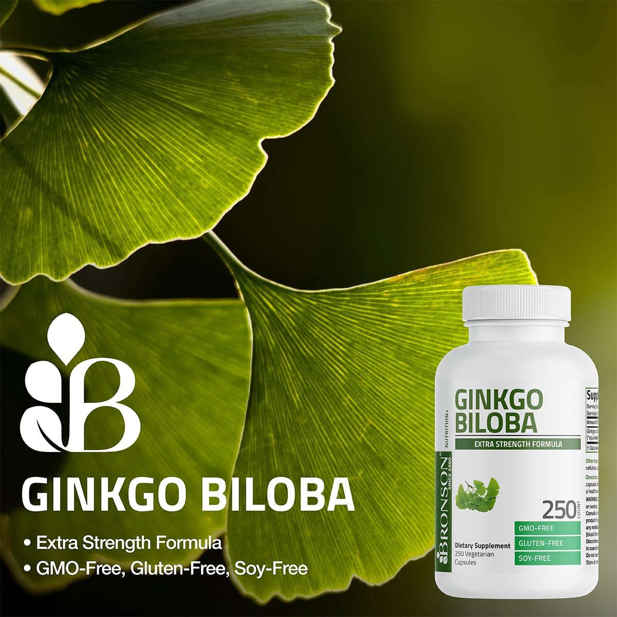 Bronson Ginkgo Biloba Extra Strength Brain & Memory Support 120 Capsules | Vegetarian, Non-GMO, Gluten Free, Soy Free, Memory, Cognitive & Brain Health Support