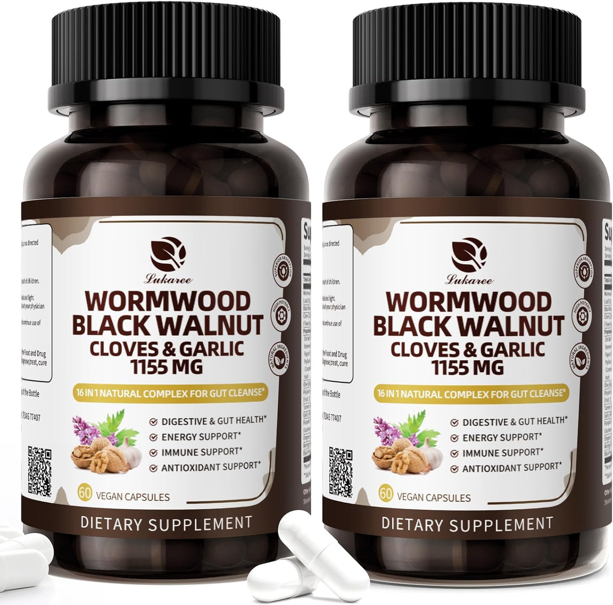 Lukaree (2 Pack 16-in-1 Wormwood Black Walnut Clove Cleanse - Gut Health