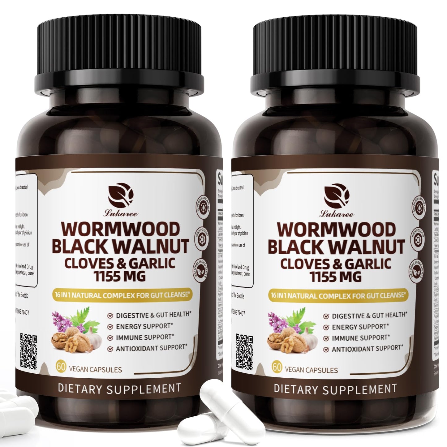 16-in-1 Wormwood Black Walnut Clove Cleanse - Gentle Gut Health | with Pumpkin Seeds Garlic Oregano Turmeric - Natural Digestive & Intestinal Health - Liposomal Tech 98% Absorption 1150mg