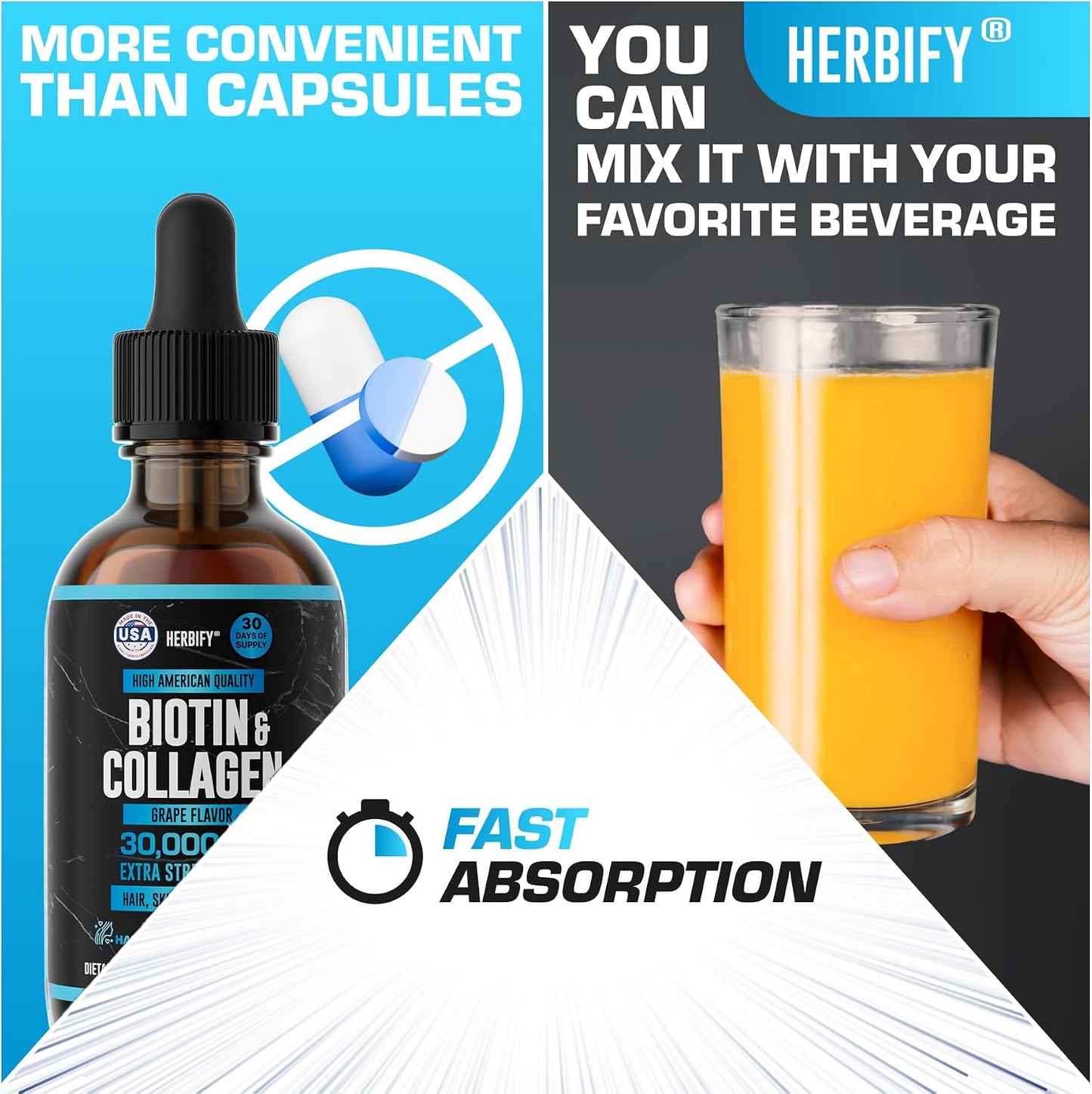 HERBIFY Bundle - Lions Mane Drops & Biotin and Collagen - Brain, Hair, Skin & Nails Support