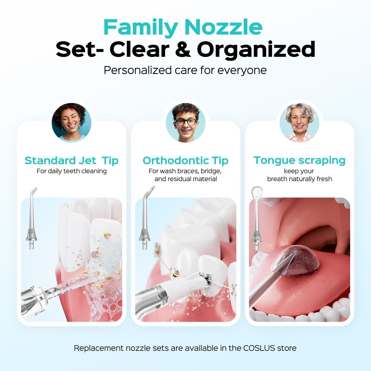 COSLUS ADA Accepted C51 Water Dental Flosser, 3 Modes 6 Pressure, White