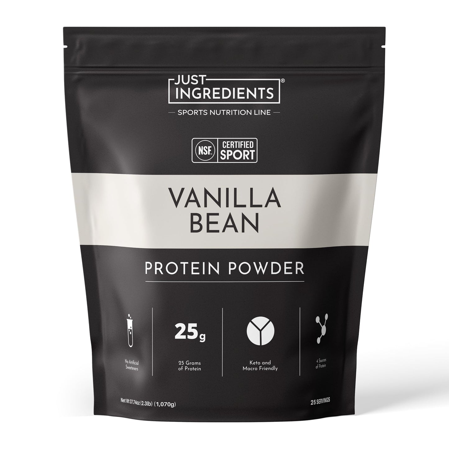 JUST INGREDIENTS Vanilla Bean Protein Powder – 20-Serving Blend with 100% Grass-Fed Whey & Organic Plant Proteins – Real Vanilla Bean & Cinnamon – Supports Muscle Recovery, Energy*