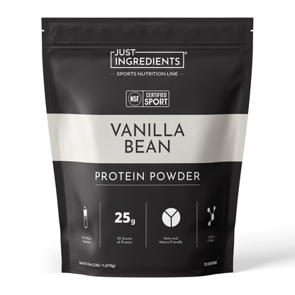 JUST INGREDIENTS Vanilla Bean Protein Powder – 20-Serving Blend with 100% Grass-Fed Whey & Organic Plant Proteins – Real Vanilla Bean & Cinnamon – Supports Muscle Recovery, Energy*