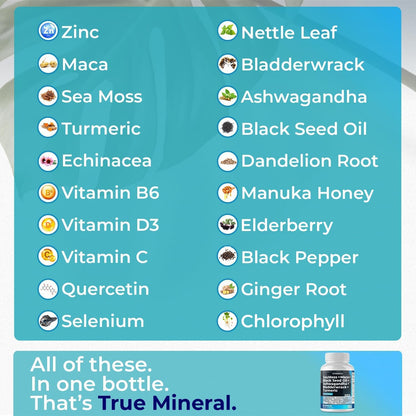 Sea Moss, Maca, Black Seed Oil, Ashwagandha, Bladderwrack, Turmeric