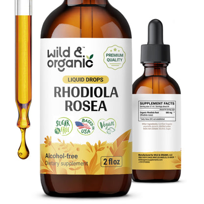 Wild & Organic Rhodiola Rosea Tincture - Rhodiola Rosea Supplement for Mood Support - Relaxing Root Extract Liquid Drops - Vegan, Sugar & Alcohol-Free - 4 fl oz