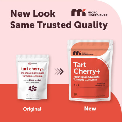 Tart Cherry+ with Magnesium Glycinate & 95% Turmeric Curcumin, 300 Softgels | Made with Black Seed Oil | Tart Cherry Extract Supplement | 3-in-1 Herbal & Mineral Complex | Non-GMO, Gluten Free