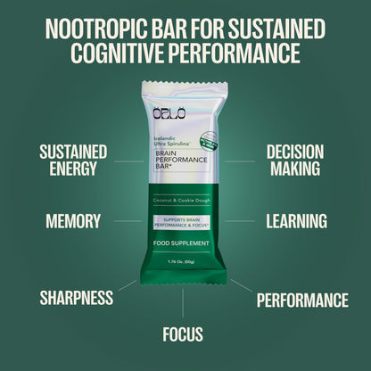 ORLO BRAIN PERFORMANCE BAR – Vegan Protein Bars for Brain & Energy Support – Focus & Memory, Pre & Post Workout Recovery – Gluten Free Snack with L-Theanine, Lions Mane, Spirulina & More (12 Bars)