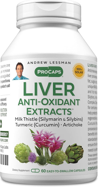 Andrew Lessman Liver Anti-Oxidant Extracts 60 Capsules | Milk Thistle & Curcumin phospholipid complexes for enhanced absorption. Includes Artichoke & B Vitamins.