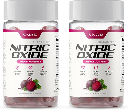 Snap Supplements Nitric Oxide Beet Root Gummies, Cherry, 60 Count (2-Pack) | Sugar Free, For Men & Women, Heart Health & Circulation, Organic Beetroot Extract, Natural Energy, B12, Beets Gummies