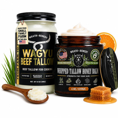 Wagyu Beef Tallow for Cooking (14 oz) & Organic Beef Tallow for Skin - 4 OZ (Citrus)