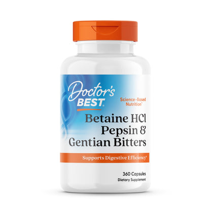 Doctor's Best Betaine HCI Pepsin & Gentian Bitters, Digestive Enzymes for Protein Breakdown & Absorption, Non-GMO, Gluten Free, 120 Caps, Original Version