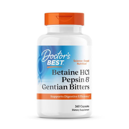Doctor's Best Betaine HCI Pepsin & Gentian Bitters, Digestive Enzymes for Protein Breakdown & Absorption, Non-GMO, Gluten Free, 120 Caps, Original Version