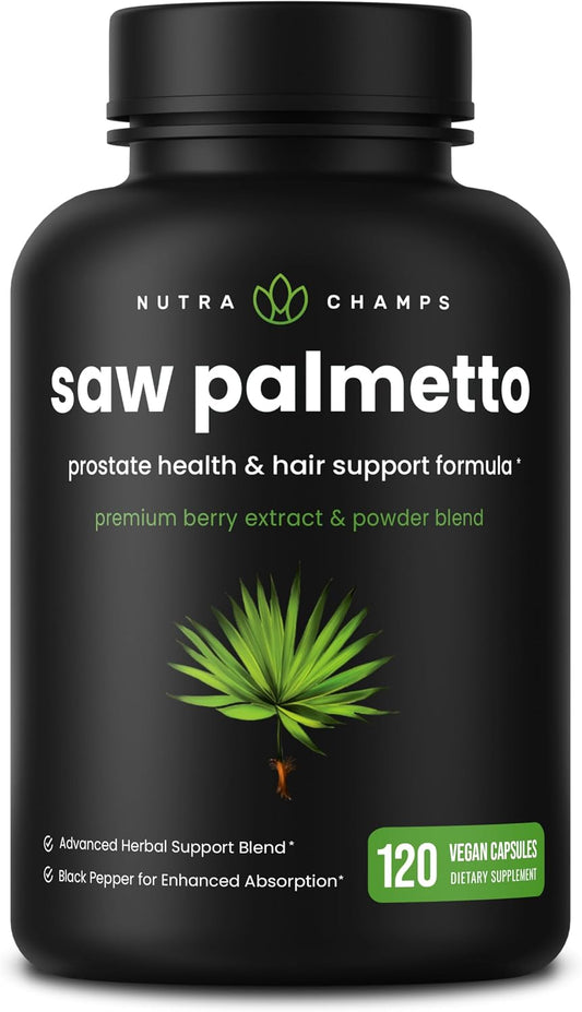 NutraChamps Saw Palmetto Supplement for Prostate Health [Extra Strength] 600mg Complex with Extract, Berry Powder & Herbs - Supports Healthy Urination Frequency, 120 Capsules