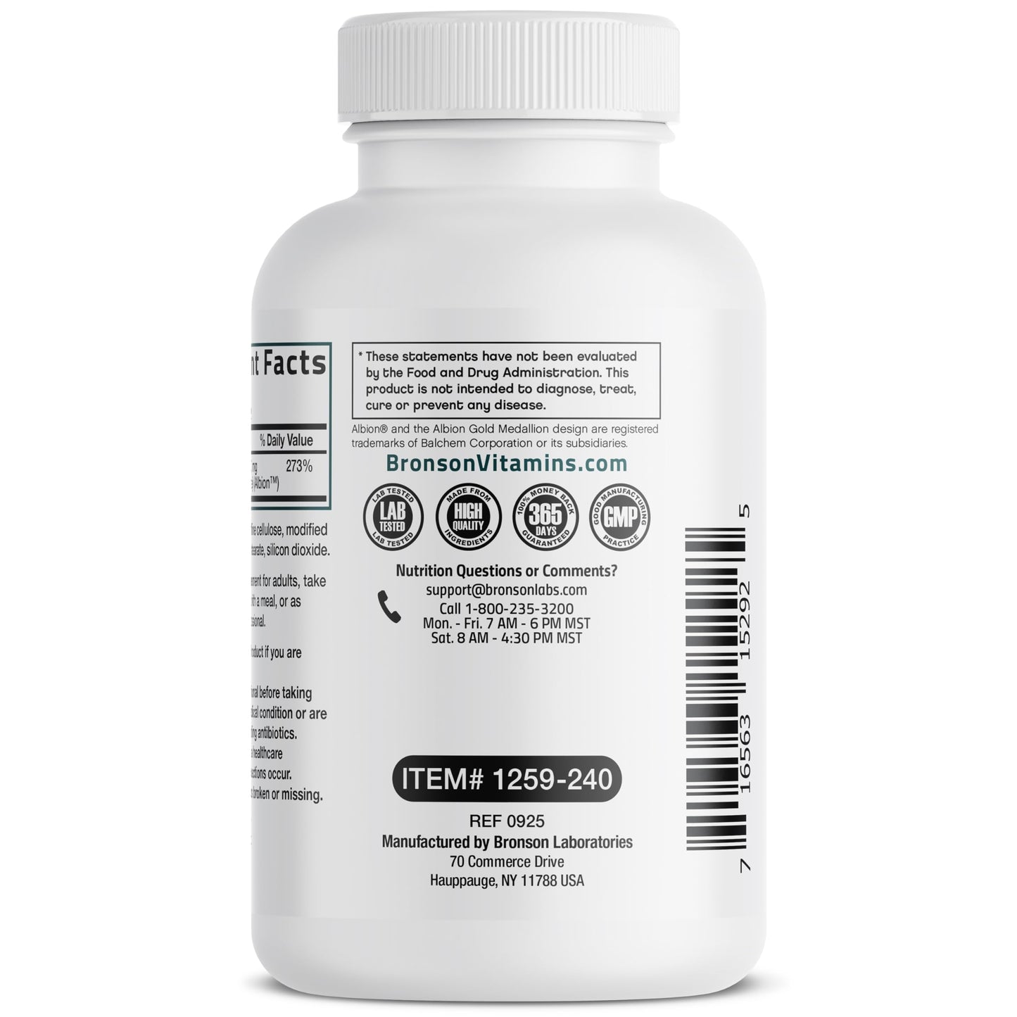 Bronson Zinc Glycinate 30mg Chelated Superior Absorption 100% Chelated Formula Non-GMO, 120 Vegetarian Capsules
