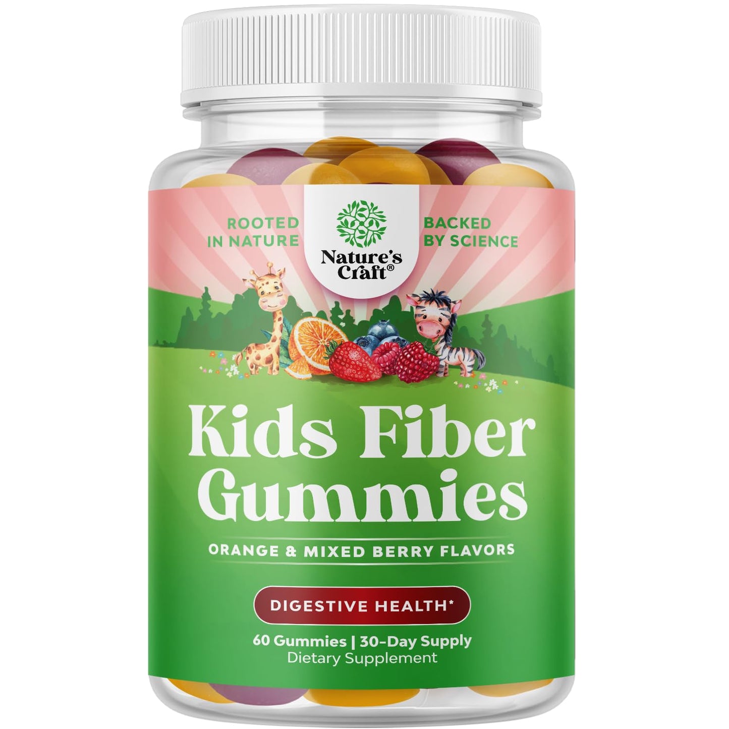 Natures Craft High Prebiotic Fiber Gummies for Kids - Dietary Fiber Supplements for Digestion & Constipation - Chicory Root Kids Immune Gummies - Non-GMO Digestive Nutritional Supplements - 120 Count