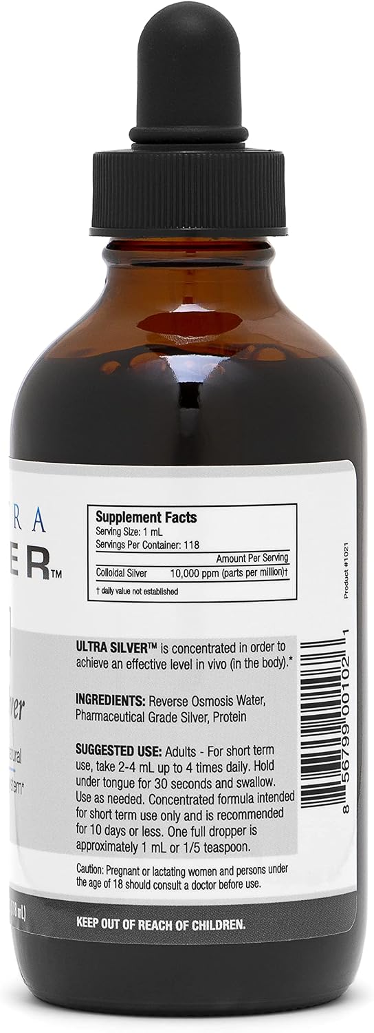 Ultra Silver® Colloidal Silver | 10,000 PPM, 4 Oz (118mL) | Mineral Supplement | True Colloidal Silver - with Dropper