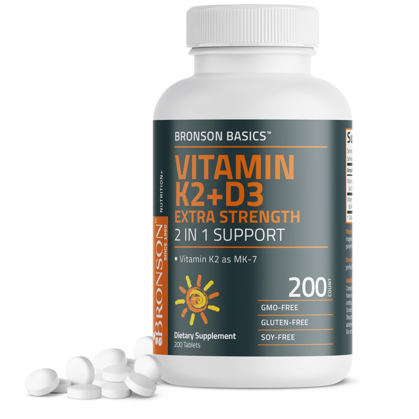 Bronson Vitamin K2 (MK7) with D3 Supplement Extra Strength 2 in 1 Support, 10,000 IU Vitamin D3 & 120 mcg K2 MK-7, 120 Tablets