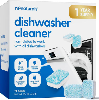 Dishwasher Cleaner & Deodorizer Tablets, Fresh Apple, 1-Year Supply by M3