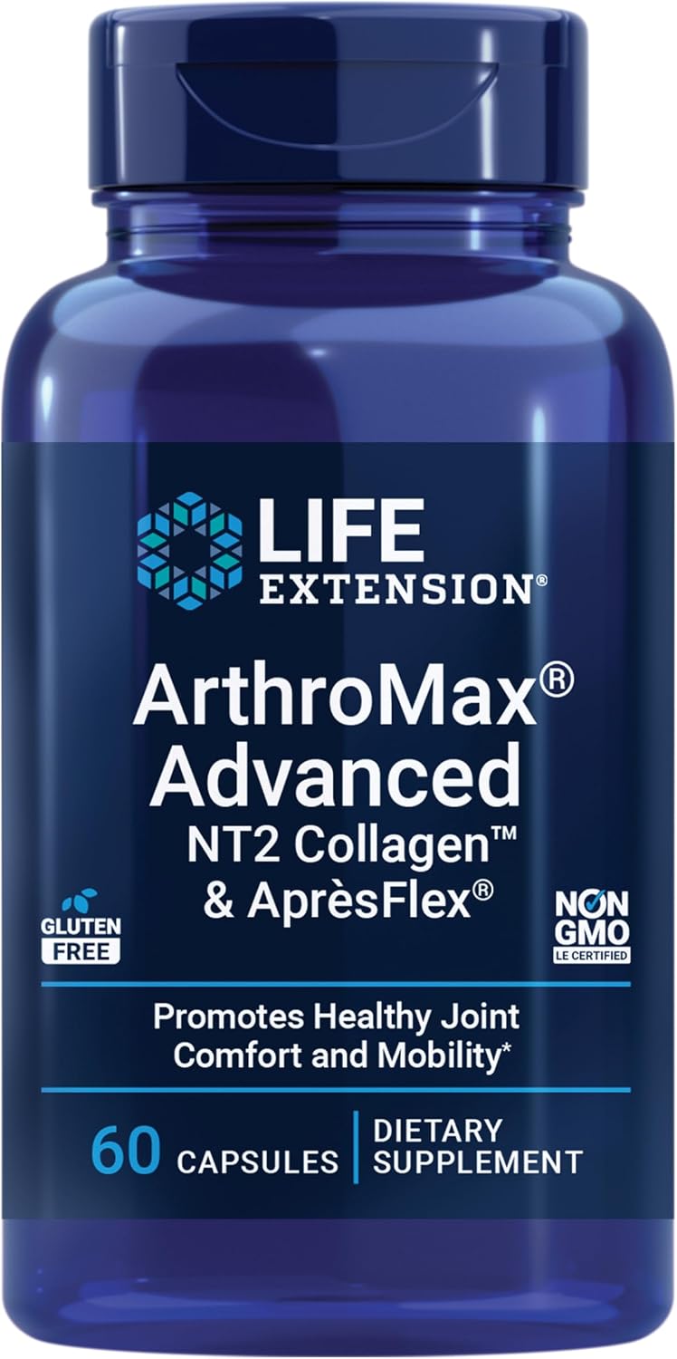 Life Extension ArthroMax® Advanced NT2 Collagen™ & AprèsFlex®, glucosamine sulfate, Boswellia (Indian Frankincense), Joint Health, Mobility, Gluten-Free, Non-GMO, 60 Capsules | Glucosamine Sulfate & Boswellia (Indian Frankincense) for Joint Health & Mobil