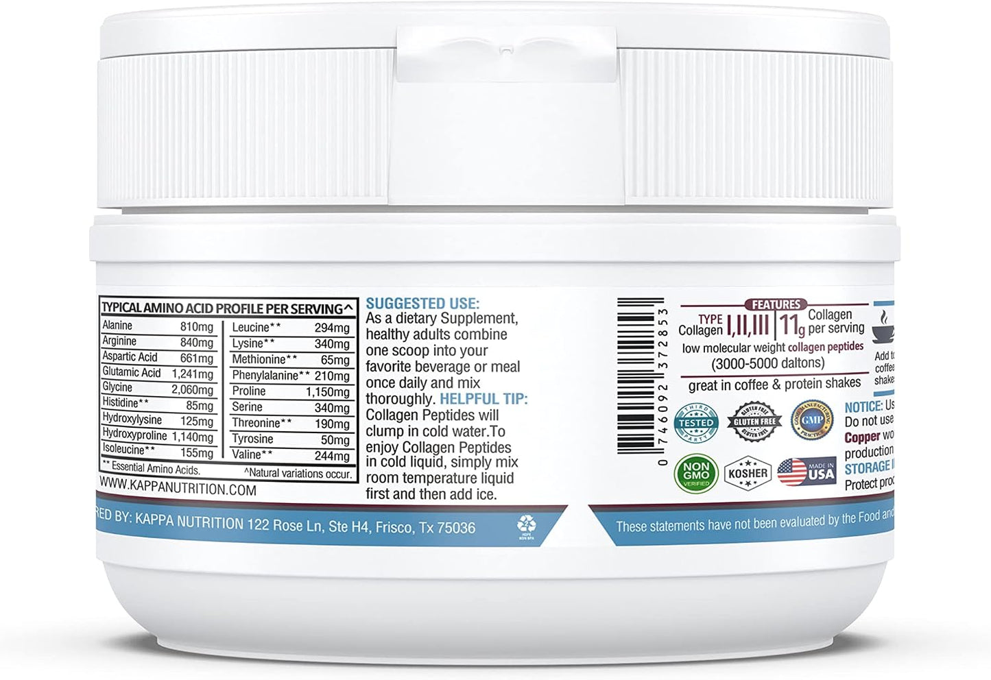 KAPPA NUTRITION Collagen Type I, II, III, 6 Billion Probiotic Acid Resistance, Hyaluronic Acid, Vitamin C, Biotin, Copper and MCT Oil, Beautiful Hair, Nails, & Skin, Collagen Peptides 9 in 1 (11.9oz)