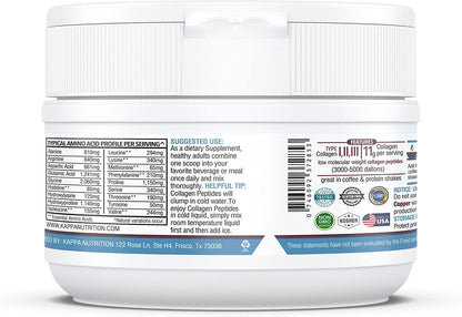 KAPPA NUTRITION Collagen Type I, II, III, 6 Billion Probiotic Acid Resistance, Hyaluronic Acid, Vitamin C, Biotin, Copper and MCT Oil, Beautiful Hair, Nails, & Skin, Collagen Peptides 9 in 1 (11.9oz)
