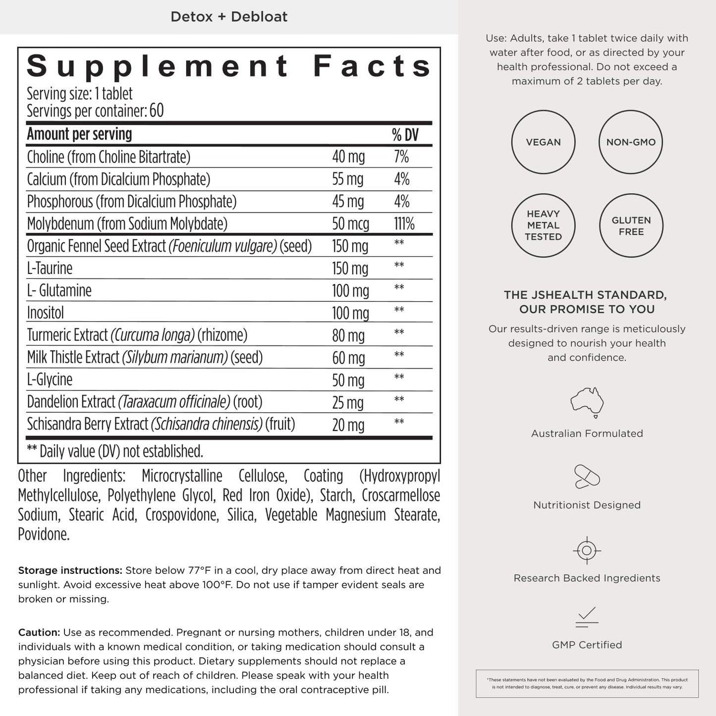 JSHealth Detox + Debloat. Bloating Relief for Women, 60 Tablets | Nutrionist-Formulated, Made with Milk Thistle, Turmeric, and Fennel. Liver Health and Gut Support.
