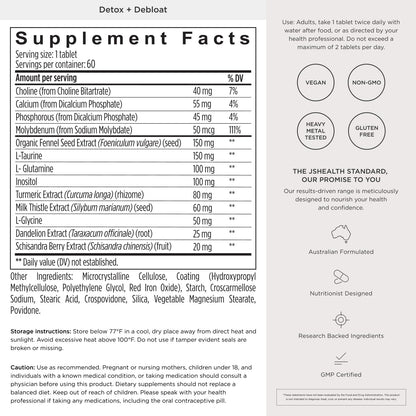 JSHealth Detox + Debloat. Bloating Relief for Women, 60 Tablets | Nutrionist-Formulated, Made with Milk Thistle, Turmeric, and Fennel. Liver Health and Gut Support.