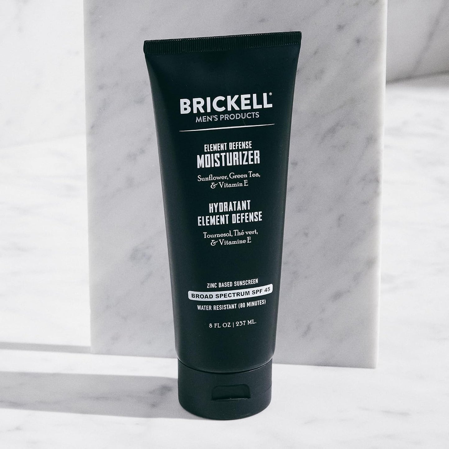 Brickell Men's Element Defense SPF45 Moisturizer for Men, Mineral Sunscreen, Hydrates and Protects Skin Against UVA/UVB Rays, With Zinc, Vitamin E, and Green Tea, 8 Ounce, Unscented